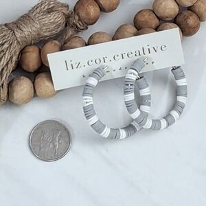 Gray and White Hoop Earrings